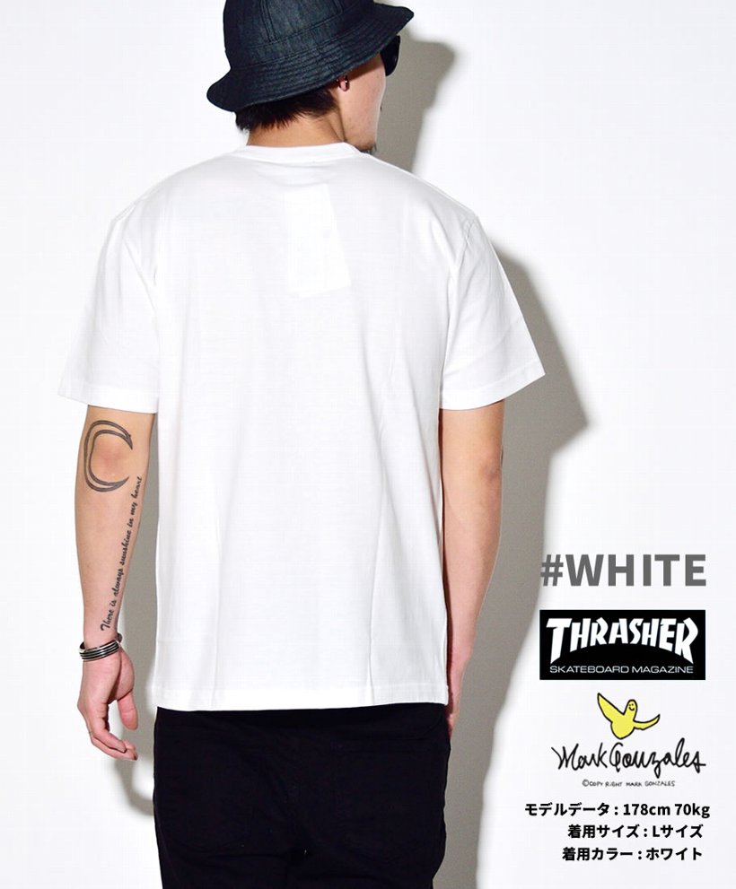 THRASHER × Mark Gonzales スラッシャー × マークゴンザレス コラボ Tシャツ 半袖 THMG-SST15 ホワイト 白