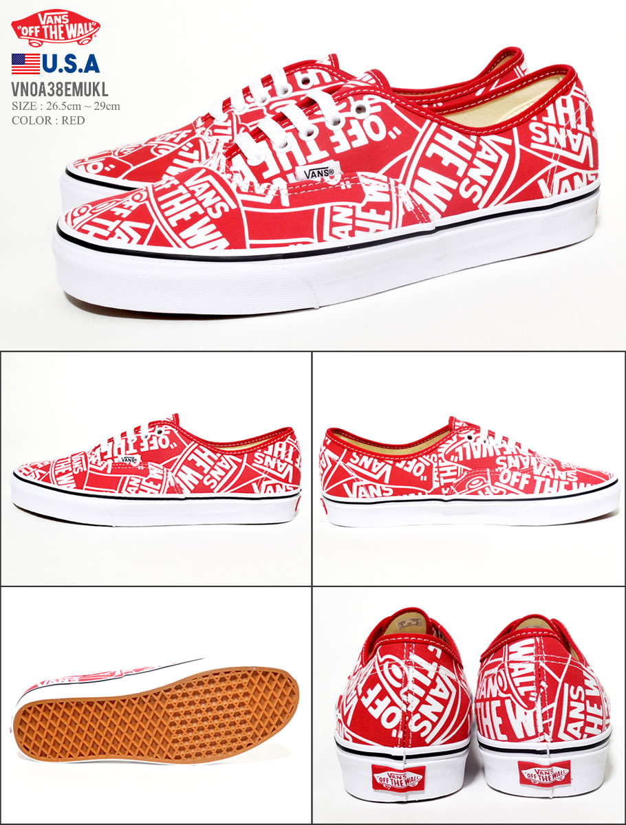 VANS バンズ スニーカー メンズ 赤 オーセンティック VN0A38EMUKL AUTHENTIC